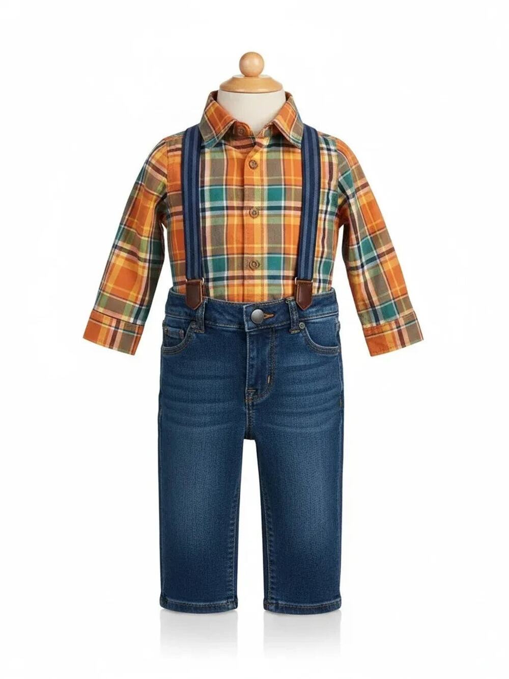 Preloved Plaid Shirt And Denim Pants Set